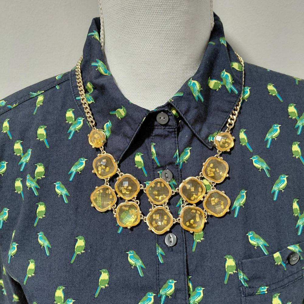 Vintage 70s Lucite Gold Statement Necklace Disco Party 21"